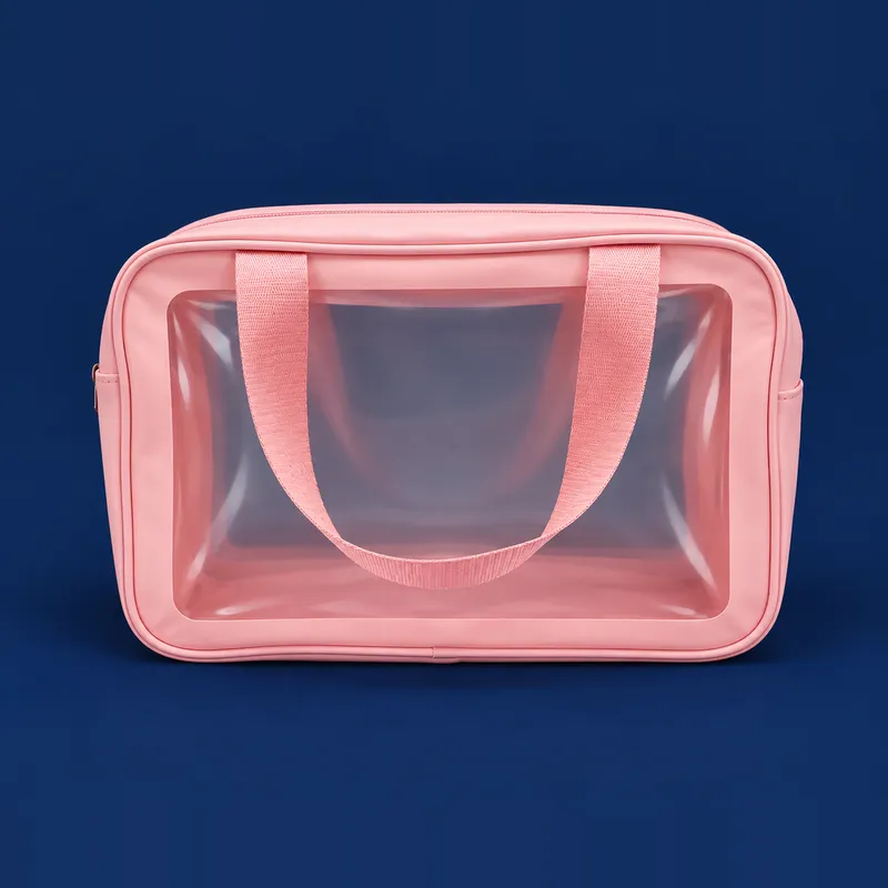 Necessaire em PVC com acabamento rosa