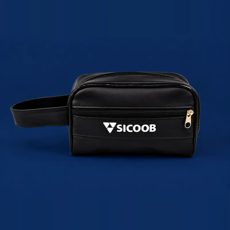 Necessaire de couro sintético preta Sicoob